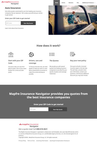 Mapfre Navigator auto insurance pages for MyLifeProtected