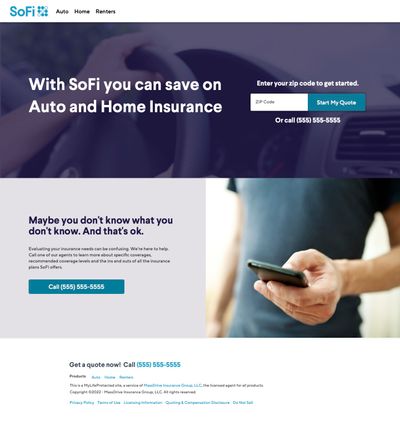 SoFi insurance landing page for MyLifeProtected