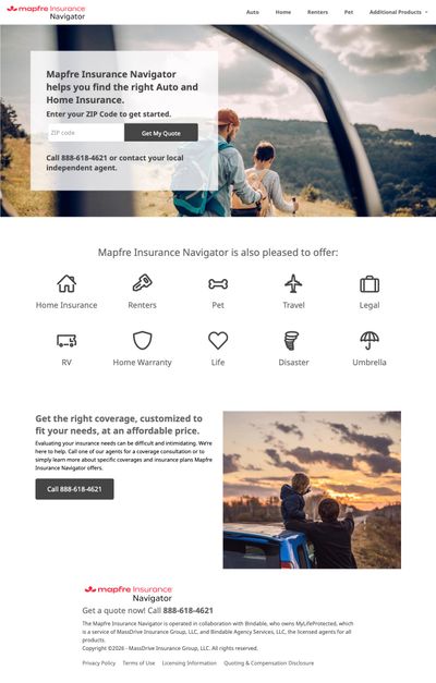 Mapfre Navigator insurance homepage for MyLifeProtected