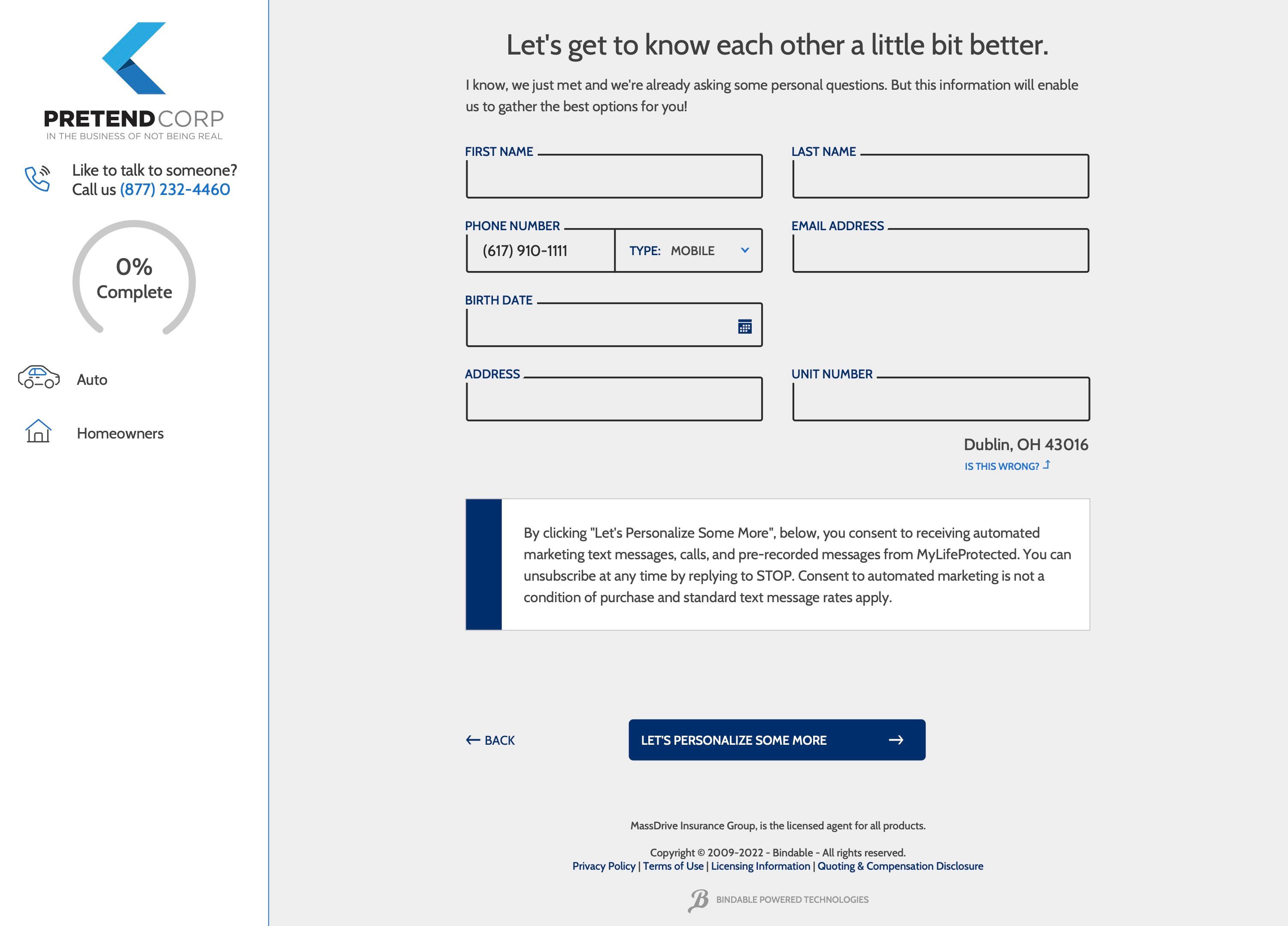 MyLifeProtected insurance quoter info page